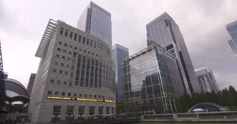 Time lapse view of the financial district of the Docklands in London Stock Footage 68985421
