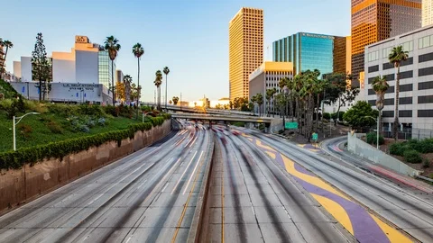 Time Lapse - View of Freeway at Dusk in Los Angeles - California Stock Footage 117173133