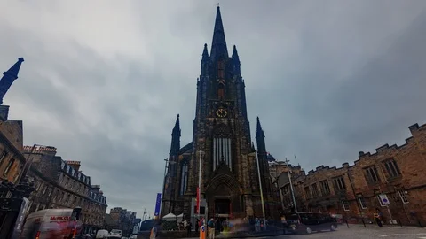 Time lapse view of a gothic church in Edinburgh medieval old town (Scotland) Stock Footage 113332498