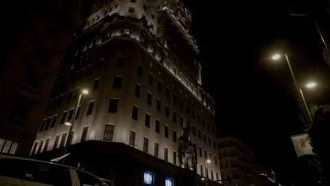 Time-lapse view of the Gran Via as traffic passes by in the center of the madrid Stock Footage 148527117