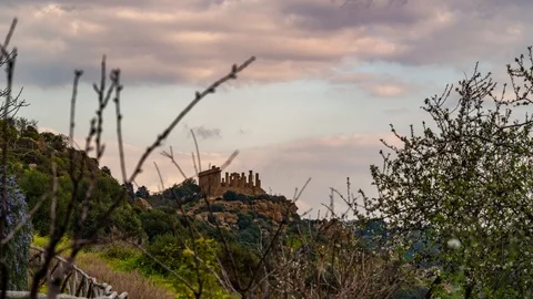 Time lapse view of Greek temple of Juno in Sicily at sunset Stock Footage 108087172