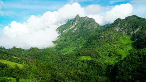 Time-lapse view of the green mountains, clouds. Time lapse clouds in the sky. Video stock 203912462