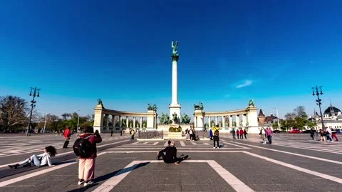 Time-lapse view on the Heroes Square in Budapest, Hungary Stock Footage 139306943