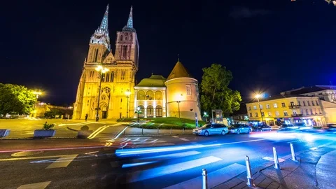 Time-lapse view on historic Architecture in the center of Zagreb in Croatia Stock Footage 89169050