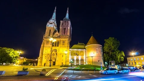 Time-lapse view on historic Architecture in the center of Zagreb in Croatia Stock Footage 90823093