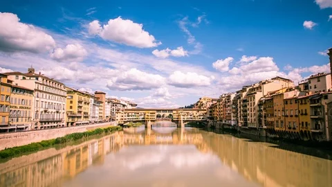 Time Lapse - View of Histotical Bridge over Cannel in Florence Italy - 4K Stock Footage 110903893