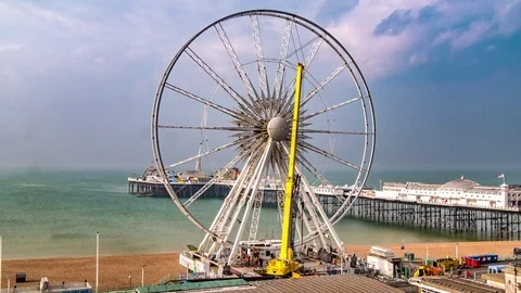 Time lapse view of the iconic Brighton wheel being dismantled Stock Footage 85457237