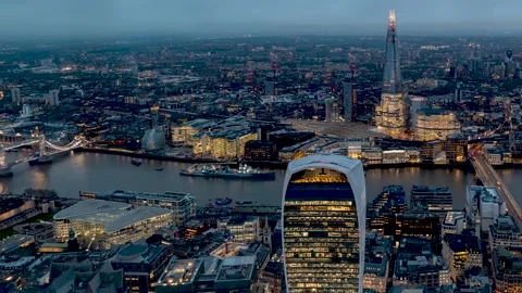 Time lapse view of the illuminated skyline of central London Stock Footage 320373559