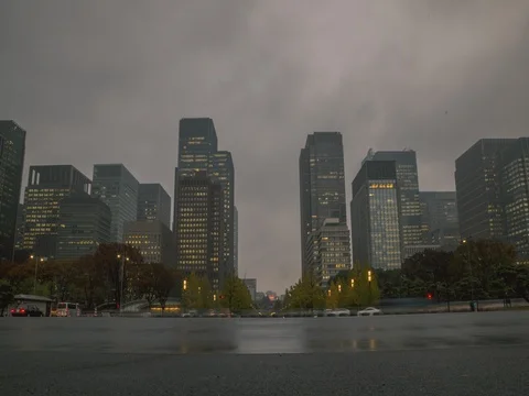 Time Lapse View from The Imperial Palace of Tokyo skyscrapers Stock-Footage 80922702