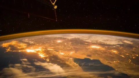 Time lapse view from International Space Station passing over Aurora Borealis. Stock Footage 103988413