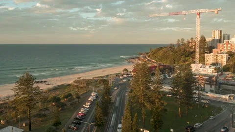 Time lapse of a view of Kirra Point, Gold Coast, Australia, at sunset. Video stock 204899664