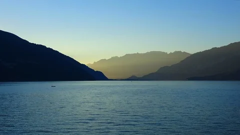Time Lapse View Lake Thun And Swiss Alps In City Spiez, Switzerland Stock Footage 92426721