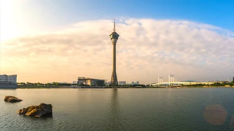 Time Lapse View  Macau City with Macau Tower Viewpoint of Macau Stock Footage 83093380