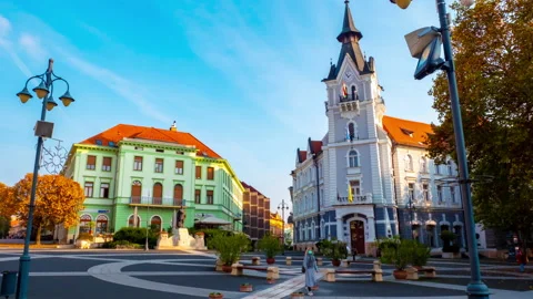 Time-lapse view on the main square of Kaposvar in Hungary Stock Footage