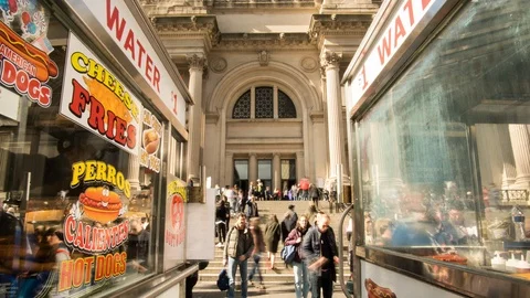 Time Lapse - View of the Met through Venders Carts  - New York Stock Footage 112855838