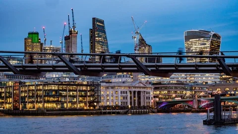 Time lapse view of the Millennium bridge in London after sunset Stock Footage 86478486