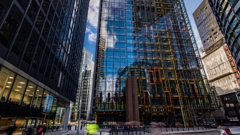 Time lapse view of modern building and elevators in the City of London Stock Footage 90278013