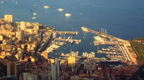 Time lapse view of monaco, monte carlo harbor at evening warm sunlight Stock Footage 38242521