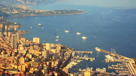 Time lapse view of monaco, monte carlo harbor at evening warm sunlight Stock Footage 38242531