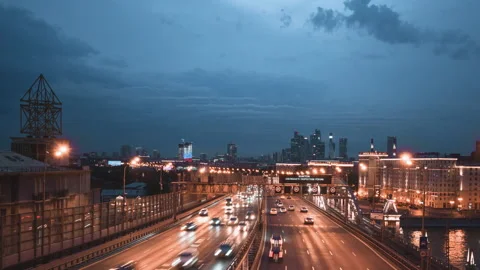 Time lapse view of Moscow city and traffic from Novoandreevskiy Bridge, Russia Stock Footage 220189970