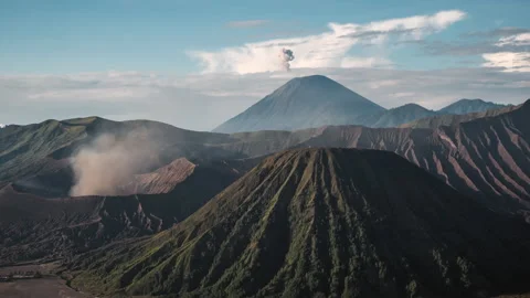 Time Lapse View of Mount Bromo Volcano in East Java, Indonesia, Zoom Out Stock Footage 205901755