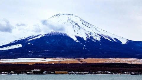 Time lapse view of Mount Fuji with foreground lake view Stock Footage 106868204