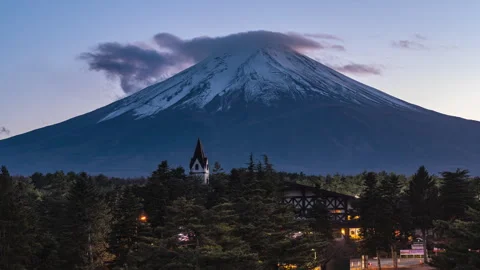 Time lapse view of Mount Fuji during sunset with moving clouds Stock Footage 295735916