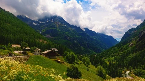 Time lapse view of a mountain scene in Aosta valley, in the Italian Alps Stock Footage 111860724