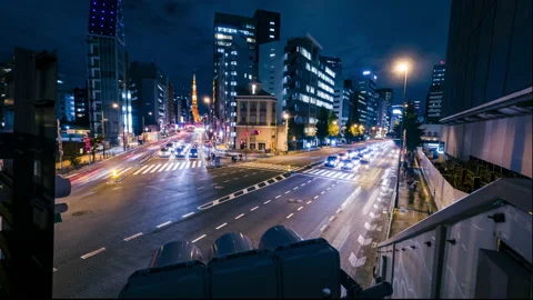 Time-lapse view of the moving traffic in Tokyo at night. Stock Footage