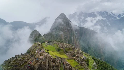 Time Lapse View of Mysterious Machu Picchu Inca Ruins Shrouded in Mist, Peru Stock Footage 126741779