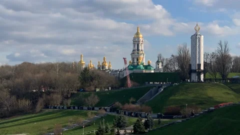 Time-lapse View to National Museum of Holodomor and Kyiv Pechersk Lavra, Ukraine Stock Footage 238634506