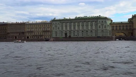 Time lapse view from the Neva river on the Palace embankment in Saint Petersb Stock Footage 134550076