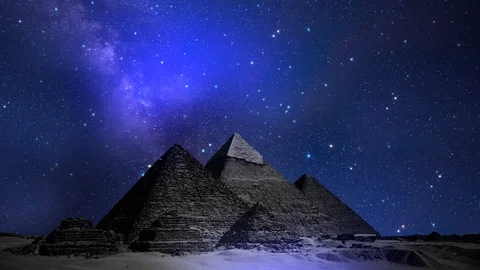 Time Lapse View of Night Sky Over Great Pyramids Stock Footage 107633817
