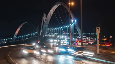 Time Lapse View of Night Traffic on JK Bridge in Brasilia, the Capital of Brazil 스톡 동영상 171094496