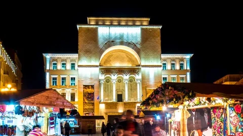 Time-lapse view on the Opera and the traditional market in Timisoara Stock Footage 89177554