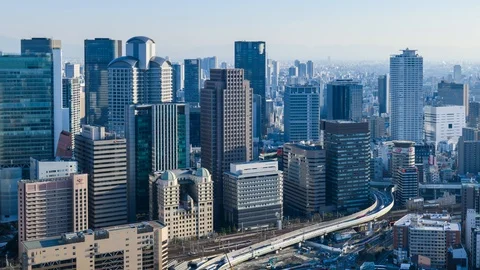 Time-lapse view of Osaka skyline from Umeda Sky building observatory Stock Footage 127613684