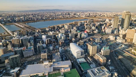 Time-lapse view of Osaka skyline from Umeda Sky building observatory Stock Footage 127613688