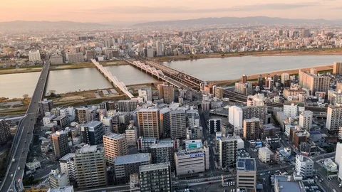 Time-lapse view of Osaka skyline from Umeda Sky building observatory Stock Footage 127613709