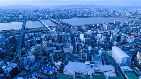Time-lapse view of Osaka skyline from Umeda Sky building observatory Stock Footage 127613723