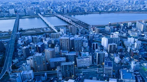 Time-lapse view of Osaka skyline from Umeda Sky building observatory Stock Footage 127613743