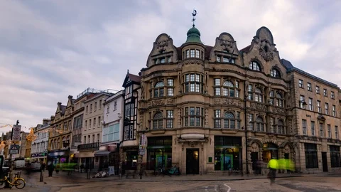 Time lapse view of Oxford high street crossroad with Cornmarket Stock Footage 100983056