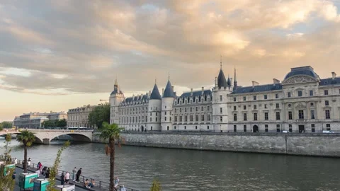 Time Lapse View of Paris Island "Ile de la Cite": City Palace and River Stock Footage 249647240