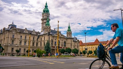 Time-lapse view on the people front of the Mayors office in Gyor, Hungary Stock Footage 114521473