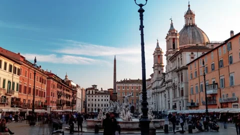 Time lapse view of Piazza Navona in Rome before sunset Stock Footage 134548148