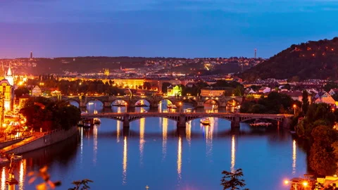 Time-lapse view of Prague and the River Vltava Stock-Footage 139876376