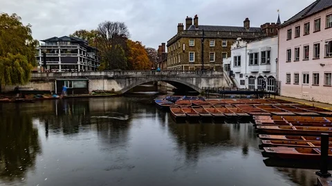 Time lapse view of a punting station on the river Cam in Cambridge Stock Footage 100664935