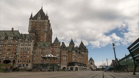 Time lapse view of Quebec City boardwalk with the famous Chateau Frontenac hotel Stock Footage 92365206