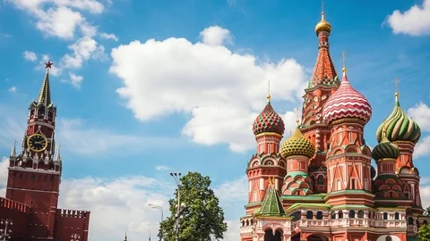 Time Lapse View of Red Square, Kremlin and St Basil's Cathedral, Moscow, Russia Stock Footage