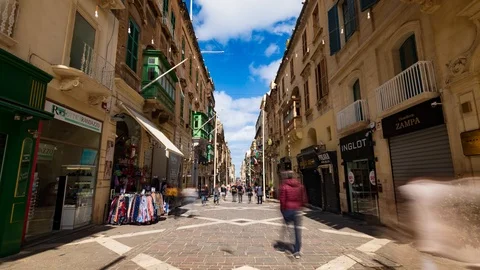 Time lapse view of Republic Street, the main road in Valletta, Malta Stock Footage 106393692