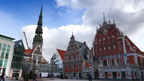 Time-lapse view of the riga Old town area 4K video Stock Footage 74997698